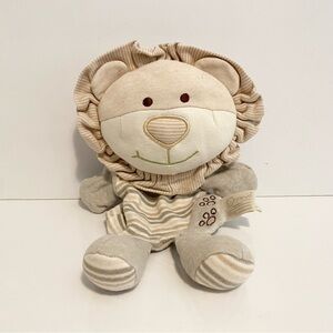 Orangic Cotton Baby Toy Lion Lovey Striped Hand Puppet Tan Soft Cuddle